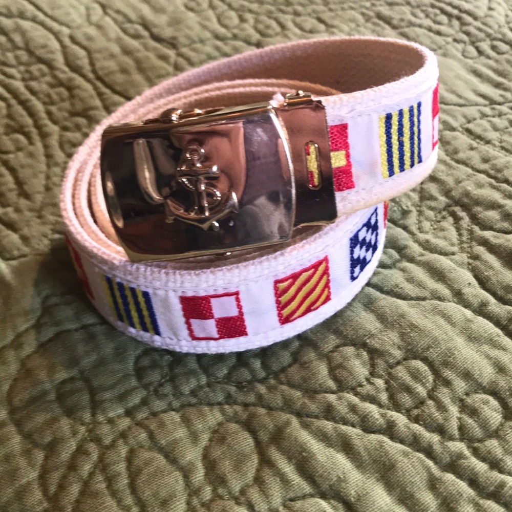 Nautical cotton belt with solid brass buckle.